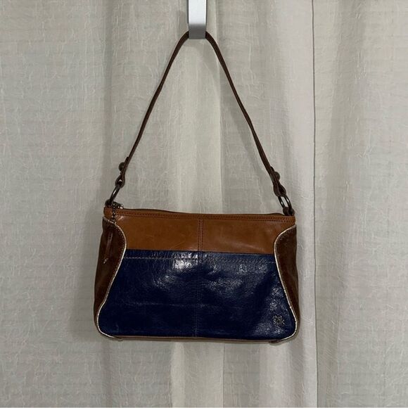 The Sak Blue Brown Gold Trim Genuine Leather Hobo Purse - Picture 1 of 16